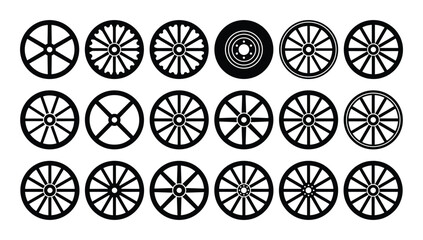 Collection of wagon wheels for transportation and western concept on transparent backdrop © GoDesigner