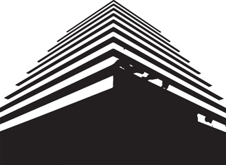 Obraz premium Modern architectural building with geometric layers and perspective view in minimalist black style