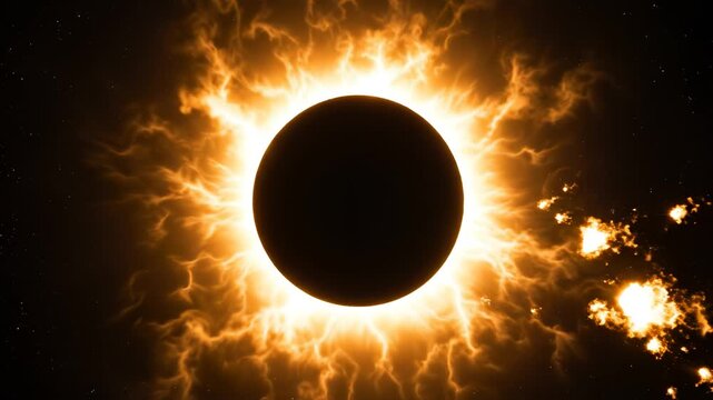 Solar eclipse with corona and flares