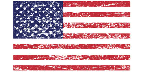 Vintage distressed american flag with aged effect, vector illustration for patriotic t-shirt design.