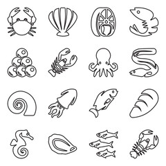 Seafood icons outline set