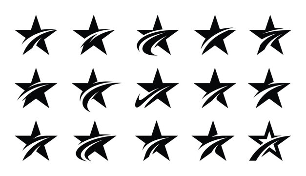 Twenty star icons with swoosh for logos vector template on a transparent isolated background