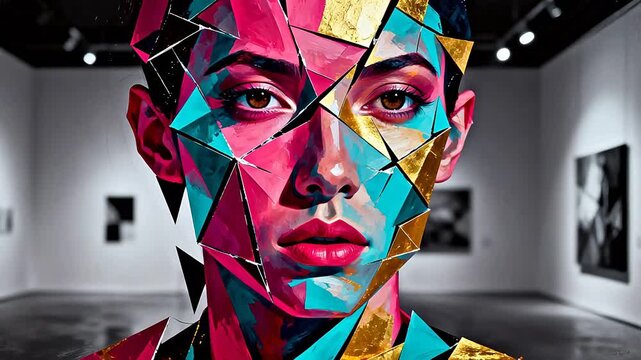 Abstract colorful face art in gallery