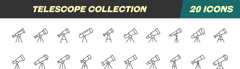 Line Signs of Telescope for Advertisement. Suitable for books, stores, shops. Editable stroke in minimalistic outline style. Symbol for design © Dilia Almukhambetova