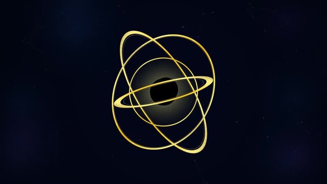 4K 3D Animation of Golden Atomic Model with Rotating Rings and Electrons, Abstract Scientific Visualization of Quantum Physics and Nuclear Energy