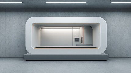 Fototapeta premium Sleek and Modern Futuristic Kitchen with Minimalistic Design and Clean Lines in an Industrial Space, Captivating the Essence of Contemporary Living