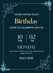 Elegant Birthday Party Invitation Card with Floral Decorative Frame