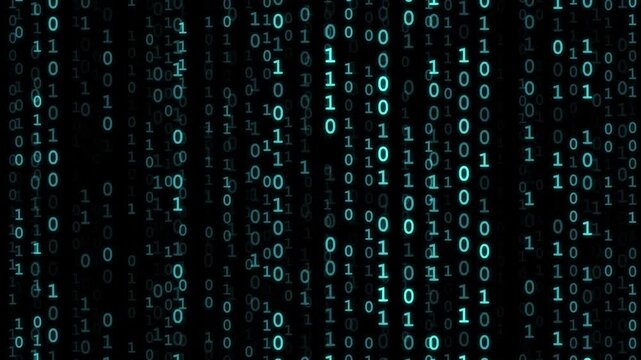 Raining binary digits 1 and 0, Matrix Style binary code falling animation Background, Digital Binary code Rain Animation on Black Screen 4K 