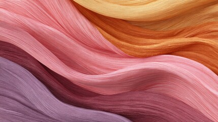 Obraz premium Colorful flowing fabric background in shades of pink, orange, and purple, creating a vibrant and elegant textile texture for design projects