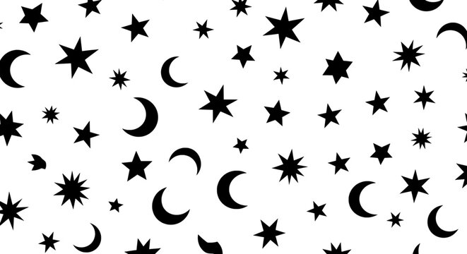 Seamless pattern of black stars and crescents on white