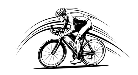 Cyclist leaning forward in a race with flowing motion lines behind