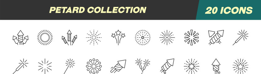Fototapeta premium Signs of Fireworks for Shops and Stores. Suitable for books, stores, shops. Editable stroke in minimalistic outline style. Symbol for design
