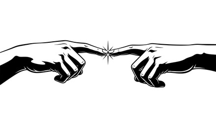 Two hands forming a he shape with dotted starburst finger outlines