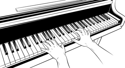 Black and white minimalist of hands playing piano keys