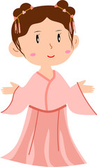 Cute Cartoon Girl in Pink Traditional East Asian Dress