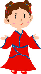 Adorable Chinese Girl Character in Red Traditional Outfit