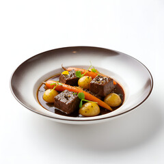 Realistic premium scouse stew presentation with elegant bowl and refined garnish