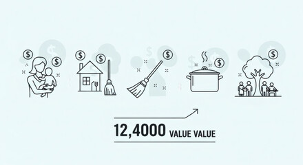 Naklejka premium Infographic illustrating household value and financial benefits of domestic services