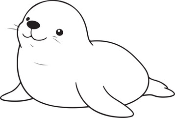Fototapeta premium Little Cute Seal Hand-drawn Sketch Drawing Vector Illustration, Line Linear Symbol Engraving for Coloring Book, Black and White, Isolated
