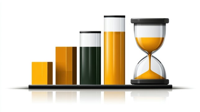 Hourglass and bar chart visual representation of time passing and data comparison using hourglass and bar chart graphics