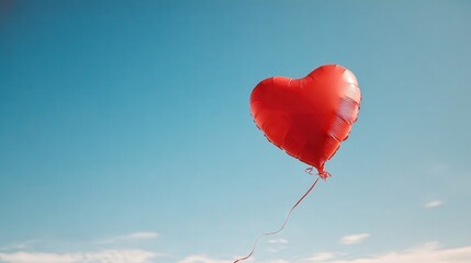 Fototapeta premium Bright red heart shaped balloon floats freely against a clear blue sky