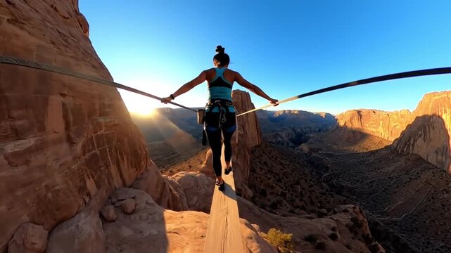 Highline walking adventure canyon landscape ai generated art generative ai thrilling outdoor experience scenic view