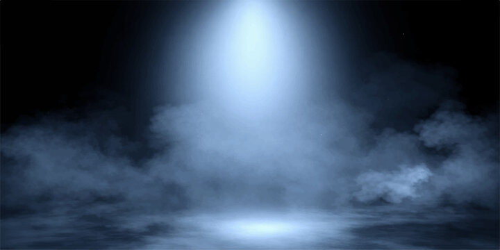 A dark and abstract cloudscape time-lapse captures a storm at night where blue light and white fog blend into a black sky over the rain-swept sea