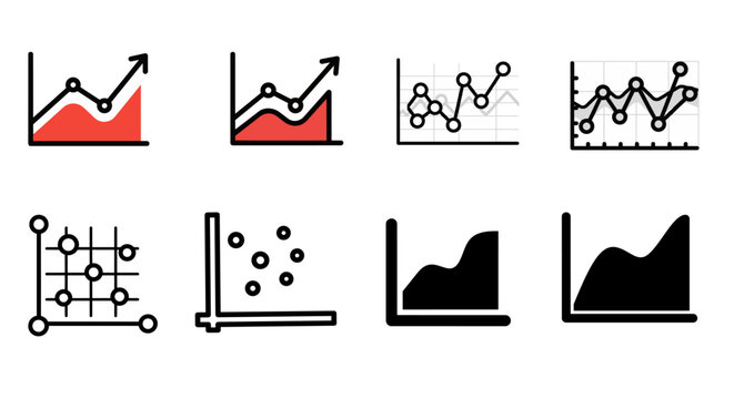 Plot icon set - growth graph and data visualization icons