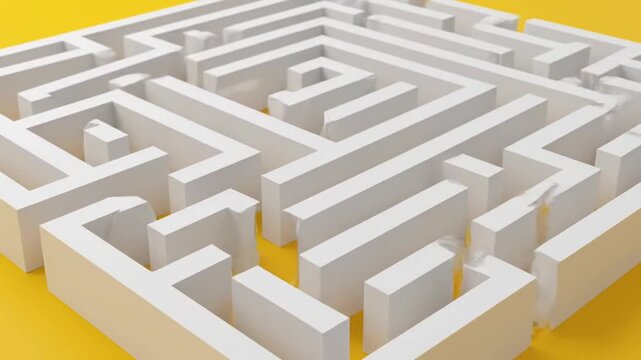 

An abstract 3D render of a complex maze labyrinth representing a business strategy challenge where finding the path to the exit arrow symbolizes success and a solution to a difficult prob