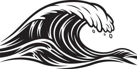 Black and White Ocean Wave Illustration.