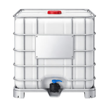 IBC tote tank plastic liquid container on transparent background
