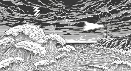 Fototapeta premium Dramatic Waves Crashing Against the Shore.