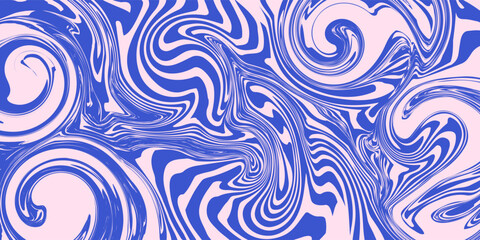 Fototapeta premium Abstract background pattern with colorful waves. Psychedelic groovy trippy y2k retro seamless pattern in blue and pink colors. Wavy and swirled brush strokes liquid background for packaging design