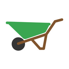 Professional Green Wheelbarrow Flat Design Vector Illustration - Garden Construction Tool
