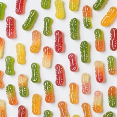 Gummy candies pattern. Sweet treats on white background. Great for wallpaper use