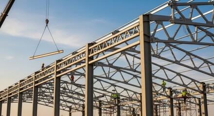 Industrial Construction Site with Steel Frame.