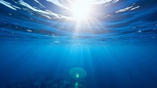 Underwater ocean scene with sunlight