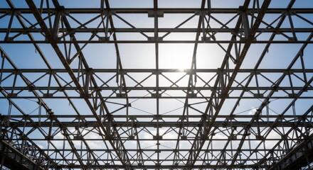 Industrial Metal Structure with Trusses and Beams.