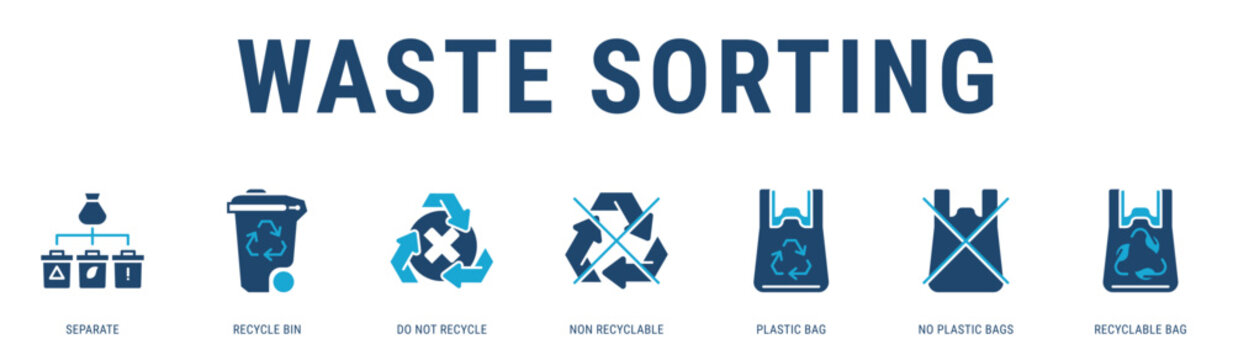 Waste Sorting web banner icon vector illustration with Separate, Recycle Bin, Do Not Recycle, Non Recyclable, Plastic Bag and Recyclable Bag