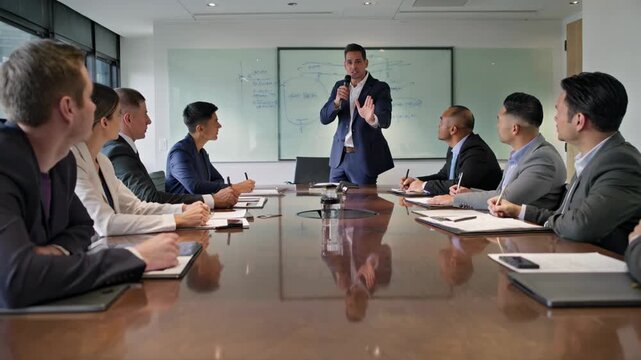 Professional coach presenting and engaging with future business managers during a workshop in a conference room