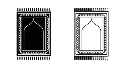 Obraz premium Black and white prayer mat vector icon set, Islamic rug silhouette illustration isolated on white