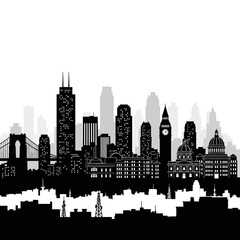 Fototapeta premium Cityscape silhouette with iconic landmarks