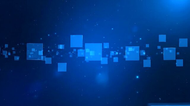 Blue Squares Moving Across Dark Background.