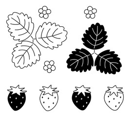 可愛いイチゴのモノクロイラストセット