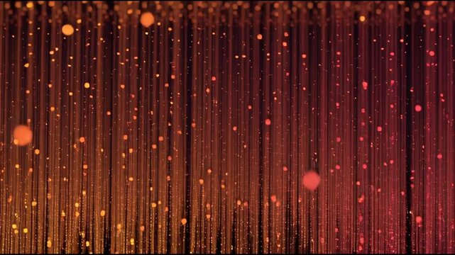 A vibrant display of hanging strings with glowing orbs against a gradient background, captured from a straight-on viewpoint