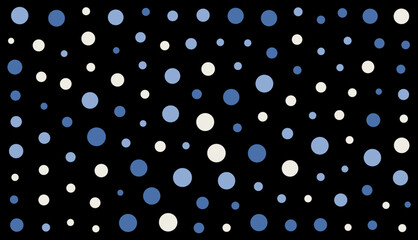 Abstract Blue and White Polka Dot Pattern on Black Background.
