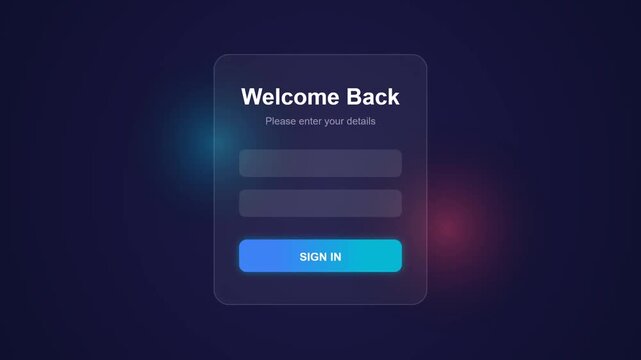 Glassmorphism login form with input fields and sign-in button on a dark background with neon accents