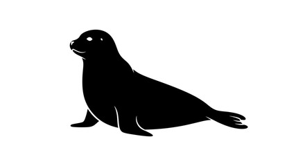 Black Silhouette of a Seal on a White Background. © Ropek