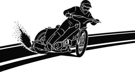 Dynamic Vintage Motorcycle Racer Silhouette in Action on Track © SAIF820