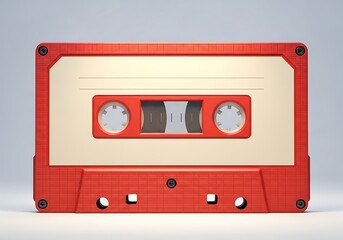 Naklejka premium Red cassette tape on a gray background with white surface